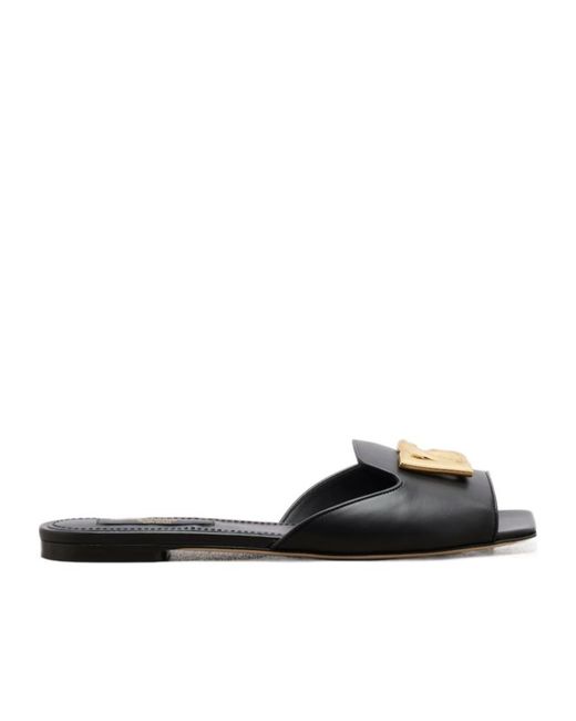Dolce & Gabbana Black Abaya Dg Leather Mules