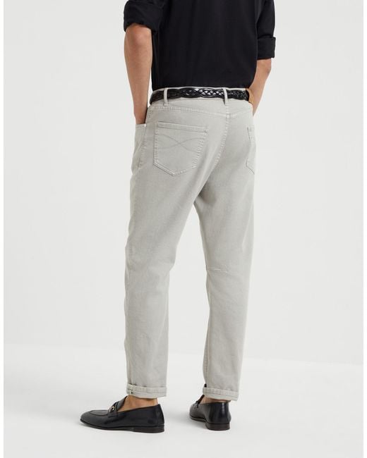 Brunello Cucinelli Gray Logo Patch Straight-Leg Jeans for men