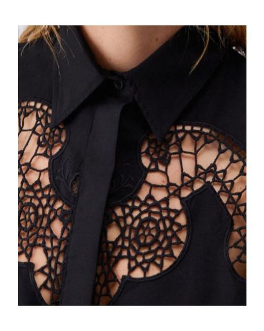 Liu Jo Black Openwork Embroidered Shirt