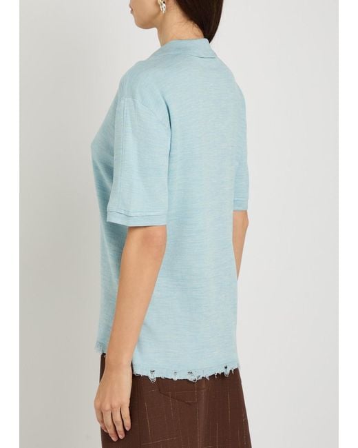 Tory Burch Blue Silk Lapel Top