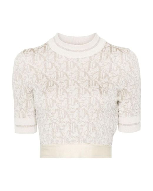 Palm Angels White Monogram-Jacquard Knitted Cropped Top