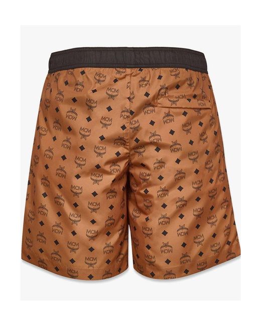 MCM Brown Logo Print Beach Shorts for men