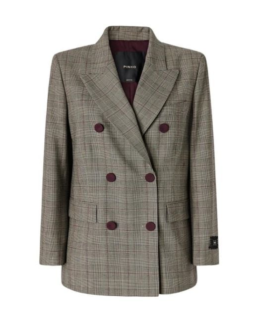 Pinko Green Check Double-Breasted Blazer