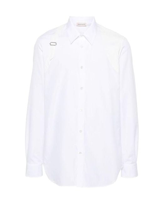 McQueen White Harness Buckle Detailed Buttoned Shirt for men