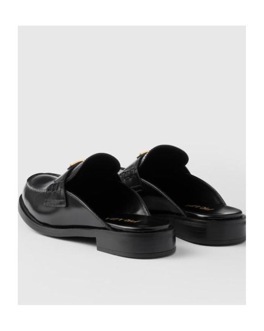 Prada Black Brushed Leather Mules