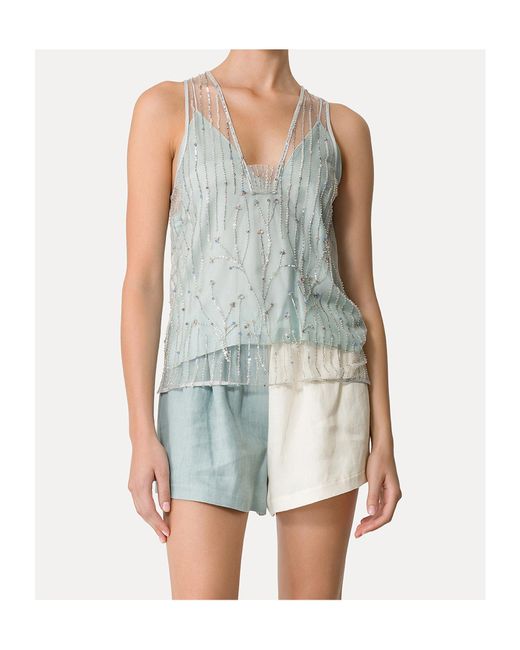 Forte_forte Blue Bead-Embellished Top