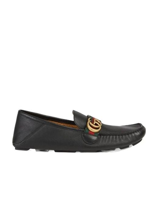 Gucci Black Leather Driver With Web for men