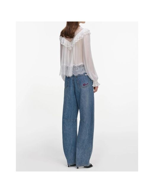 Self-Portrait Blue Georgette Lace Blouse