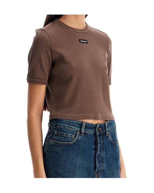 Miu Miu Brown Crewneck Cropped Ribbed T-Shirt