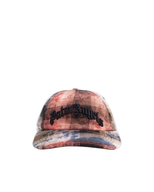 Palm Angels Logo Embroidered Checked Baseball Cap for men