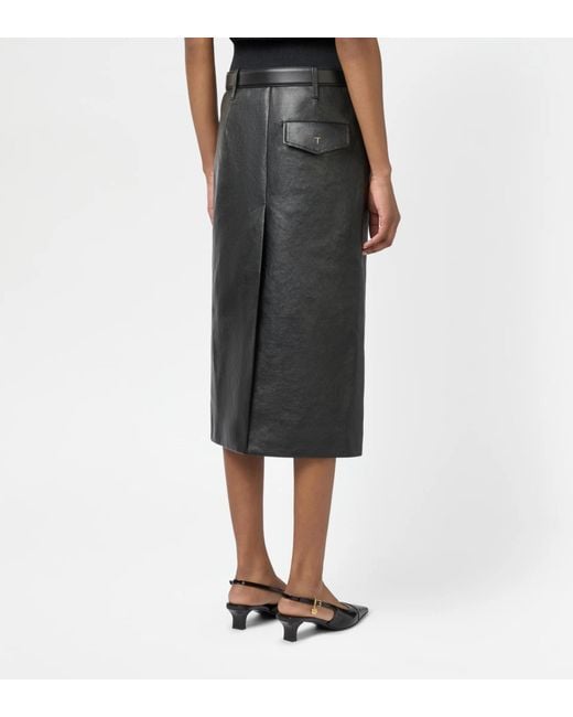 Tod's Black Midi Leather Skirt
