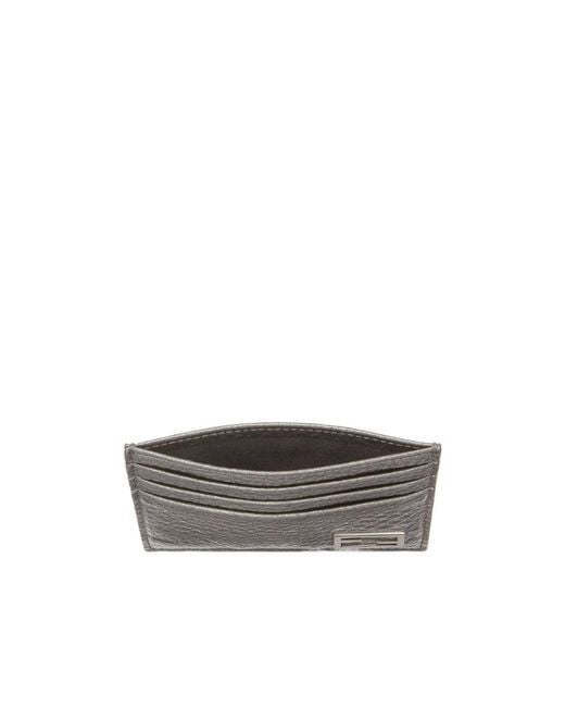 Fendi Gray Leather Card Holder for men