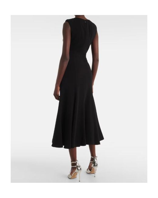Roland Mouret Black Gathered Cady Midi Dress