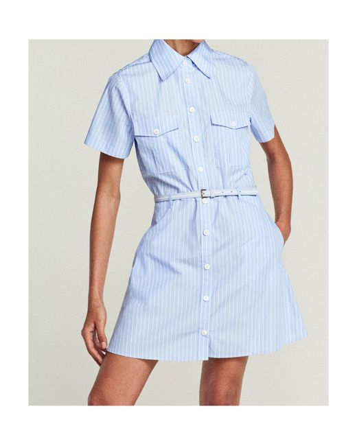 FRAME Blue Striped-Pattern Belted Mini Dress