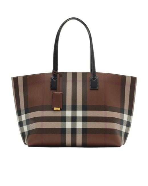 Burberry Brown Checkered Tote Bag