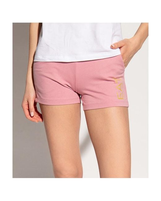 EA7 Pink Logo Print Fitted Shorts