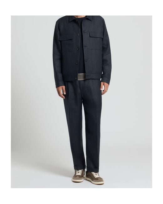 Peserico Blue Drawstring Tailored Trousers for men