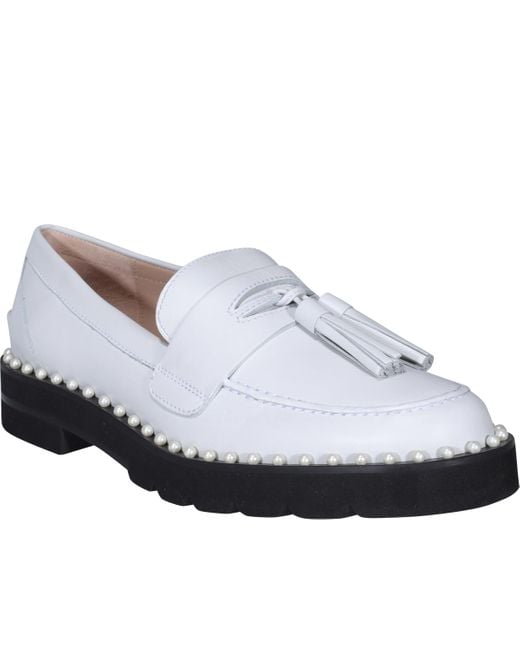 Stuart Weitzman White Logo Fringed Flat Shoes