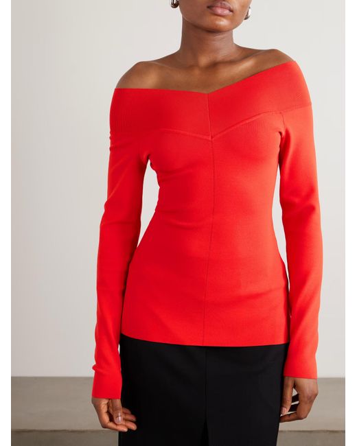 Stella McCartney Red Bardot Off-Shoulder Patchwork Top