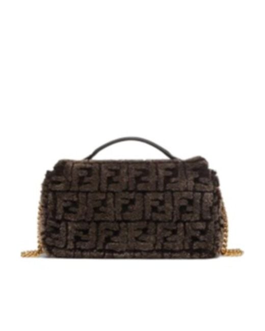 Fendi Black Baguette Chain Midi Shoulder Bag
