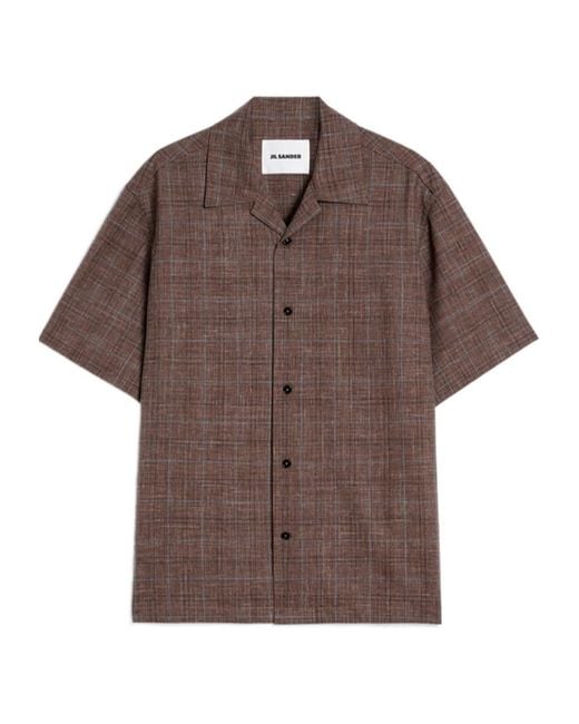 Jil Sander Brown Checked Short Sleeved Shirt for men