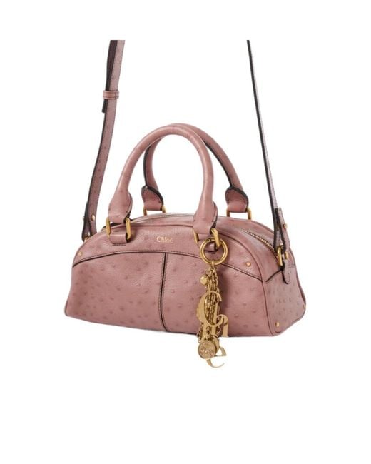 Chloé Pink Chloé Logo Plaque Zip-Up Small Bowling Bag