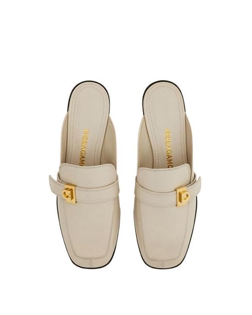 Ferragamo White Hug Buckle Loafer Mule