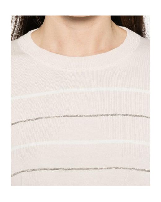 Peserico White Striped Short-Sleeve T-Shirt