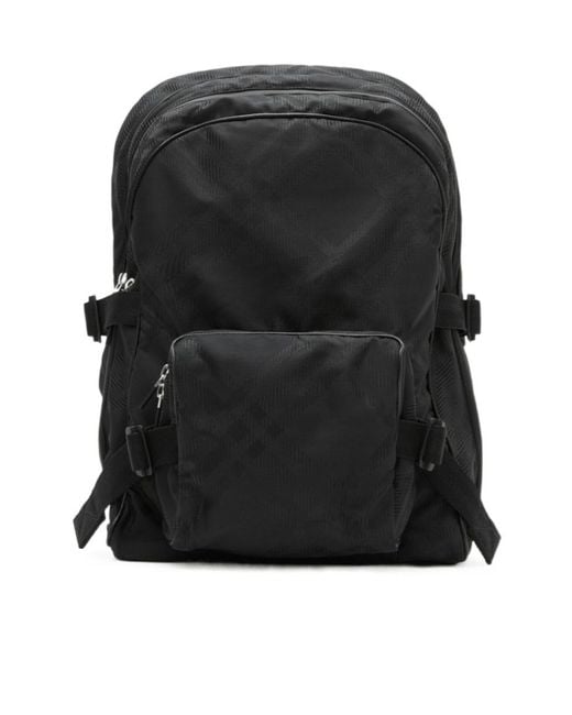 Burberry Black Check-Printed Jacquard Zipped Backpack for men