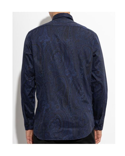 Etro Blue Collared Long-Sleeved Shirt for men