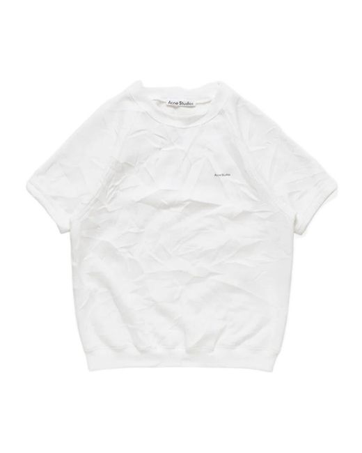 Acne White Crinkled Fleece T-Shirt for men