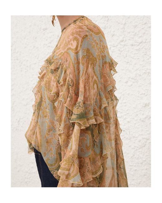 Zimmermann Natural Luna Flutter Ruffled Paisley Blouse