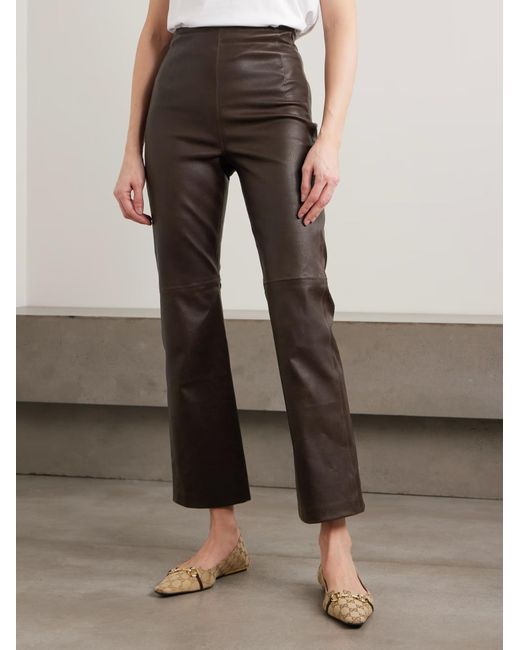 Nour Hammour Brown Patchwork Leather Casual Pants