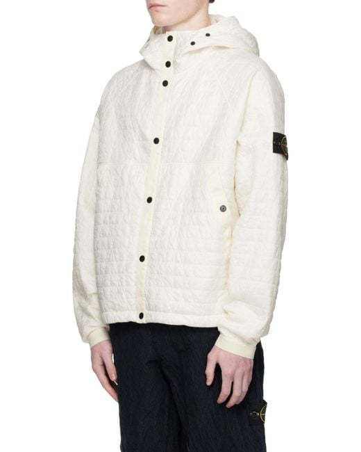 Stone Island White Padded Hooded Jacket for men