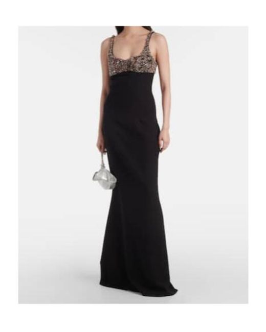 Safiyaa Black Crystal-Embellished Gown
