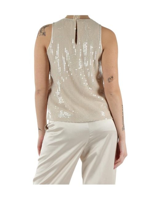Peserico Natural Georgette Top With Sequin Embroidery
