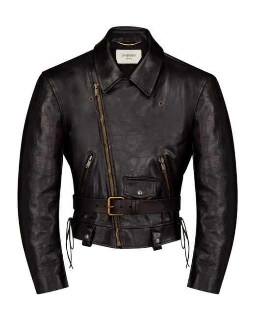 Saint Laurent Black Lace-Up Biker Jacket