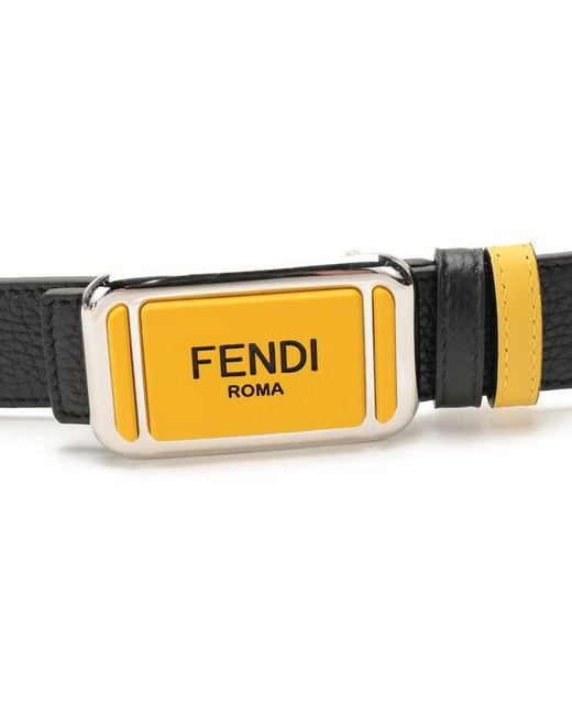 Fendi Yellow Reversible Leather Belt for men