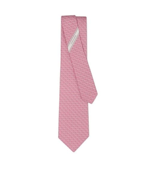 Ferragamo Pink Gancini Links Print Silk Tie for men
