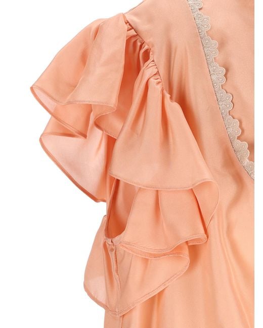 Chloé Orange Chloé Lace-Trim Drawstring Top
