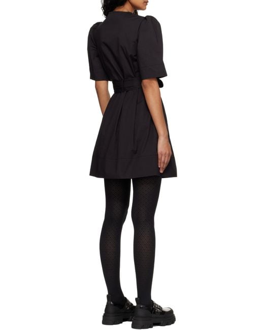 Ganni Black Bow Detailed V-Neck Mini Dress