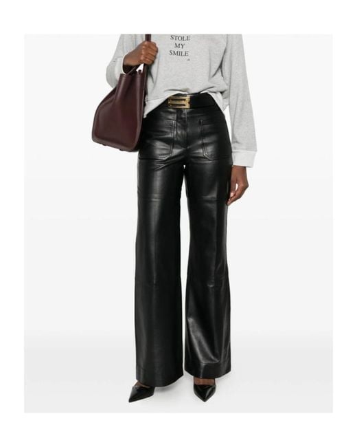 Victoria Beckham Gray Leather Alina Trousers