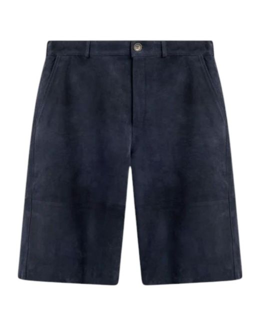 Semicouture Blue Straight-Leg Leather Shorts