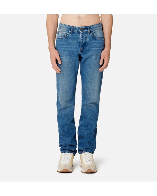 AMI Blue Logo Patch Tapered-Leg Jeans for men