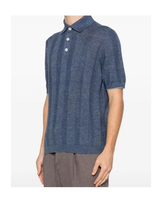 Brunello Cucinelli Blue Short-Sleeved Knitted Polo Shirt for men