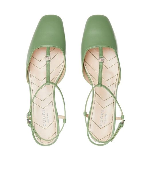 Gucci Green Double G Square-Toe Ballerinas