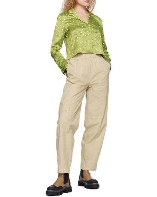 Ganni Green Crinkled Polka-Dot Shirt