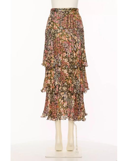 Valentino Natural All-Over Floral Printed Ruffled Skirt