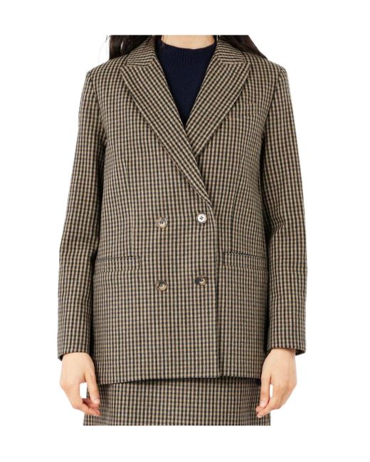 A.P.C. Brown Gingham-Check Double-Breasted Coat