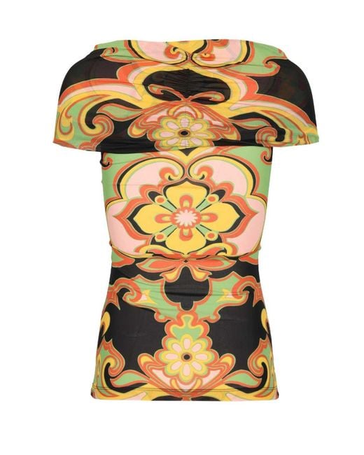 Etro Yellow Draped Floral Print Top